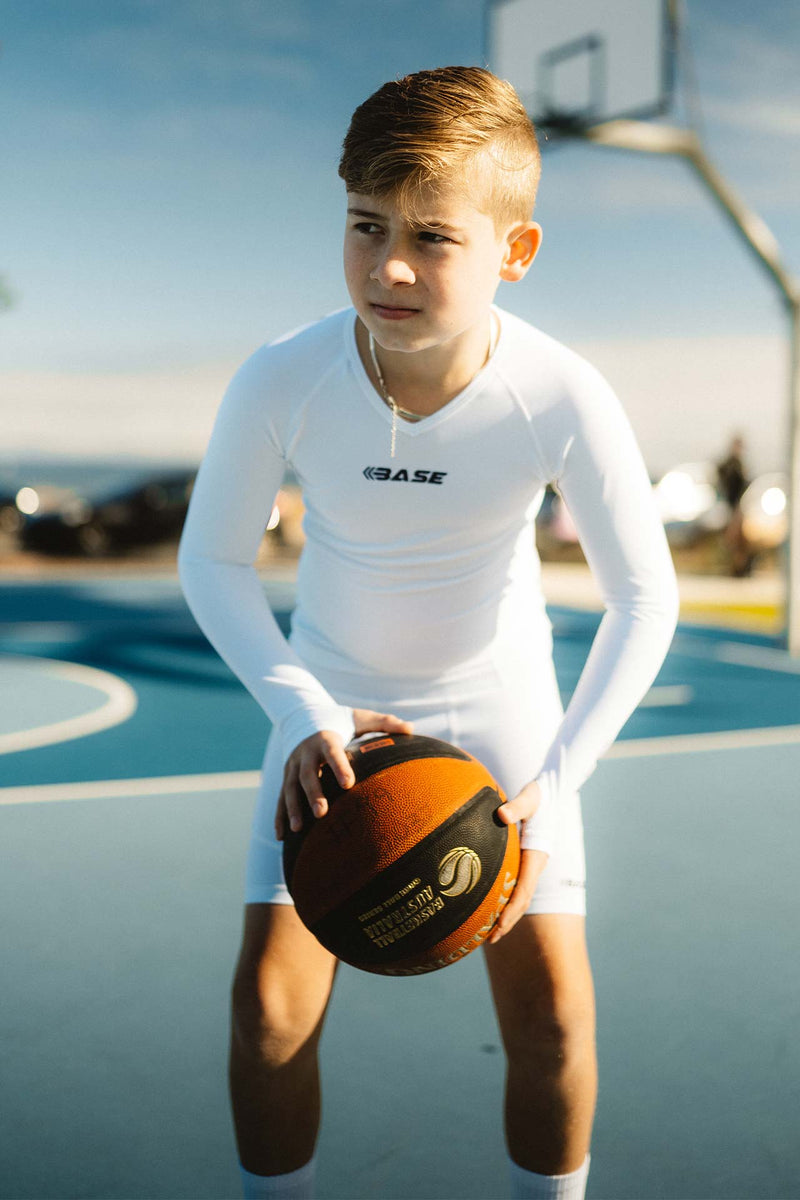 BASE Youth Long Sleeve Compression Tee - White