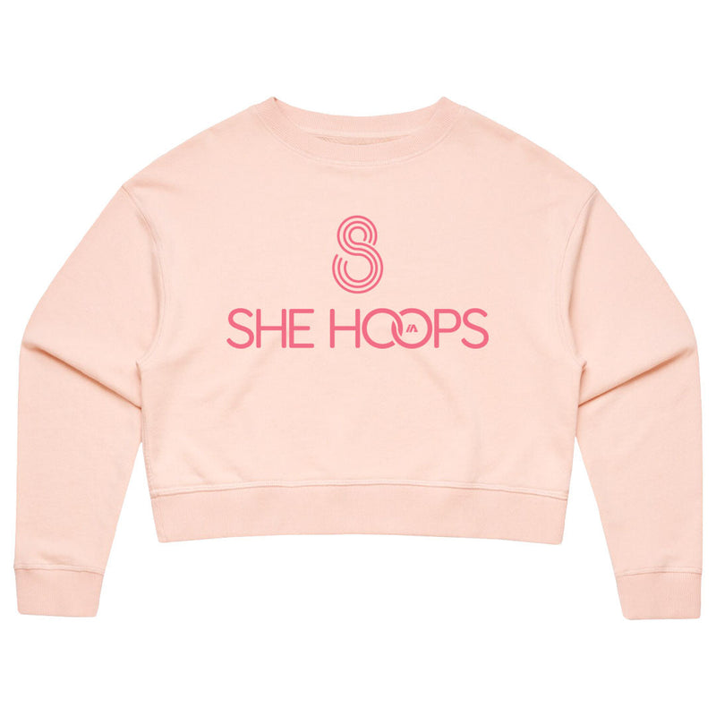 She Hoops Womens Crop Crewneck - Pale Pink/Pink